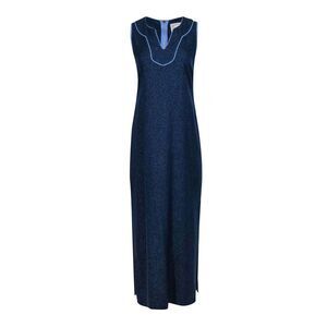 Sail To Sable Navy & Gold Sleeveless Maxi Dress w/ Light Blue Trim Medium